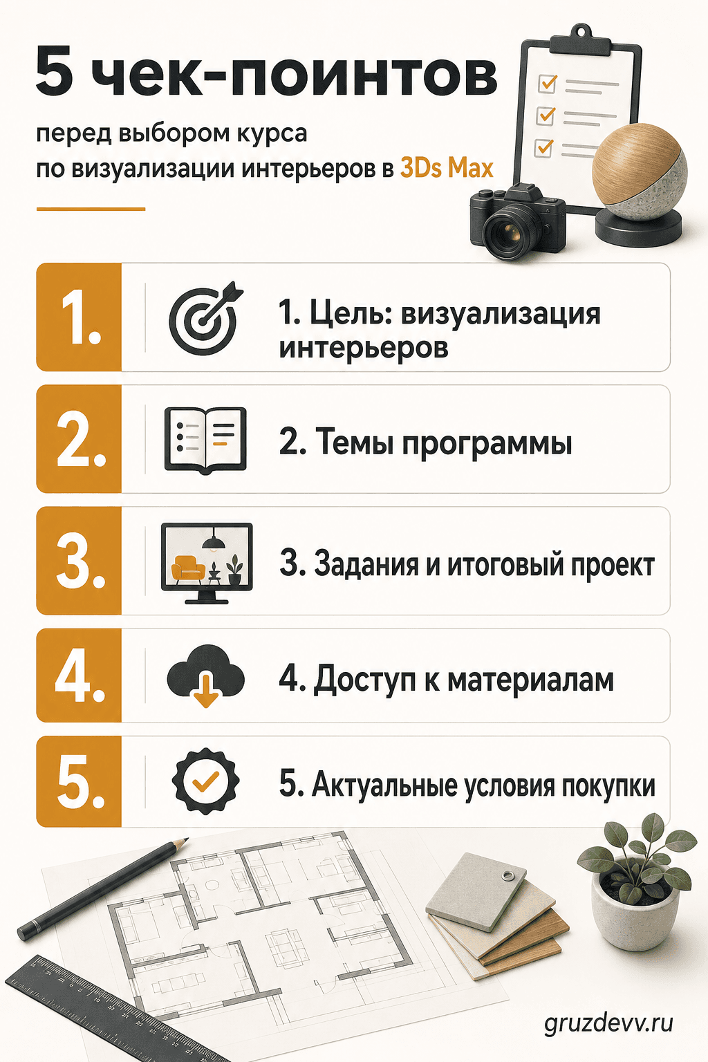 Инфографика: что проверить перед выбором курса по интерьерной визуализации в 3Ds Max